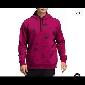 Adidas all over print sweatshirt. Color is called POWER BERRY.